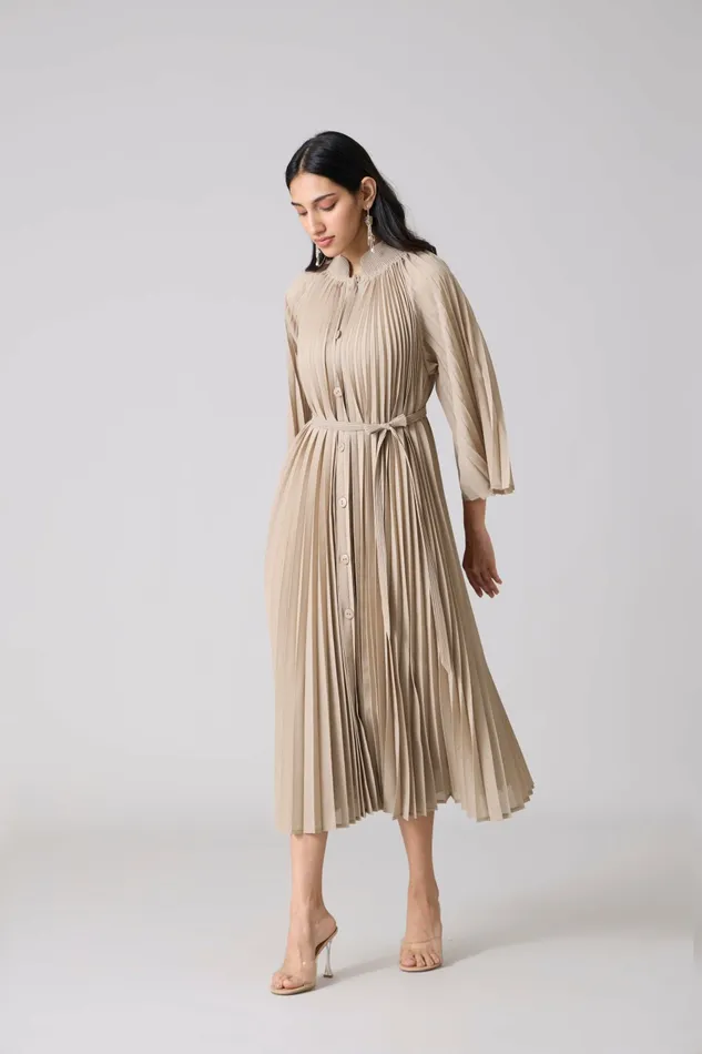 Scarlet Sage Dresses Erica Midi Dress 8211 Sand Beige 8211 Women