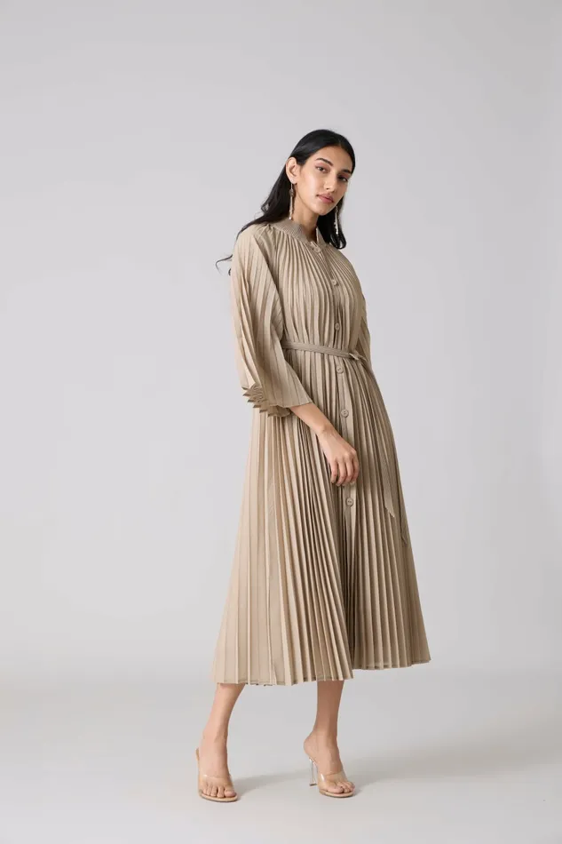 Scarlet Sage Dresses Erica Midi Dress 8211 Sand Beige 8211 Women