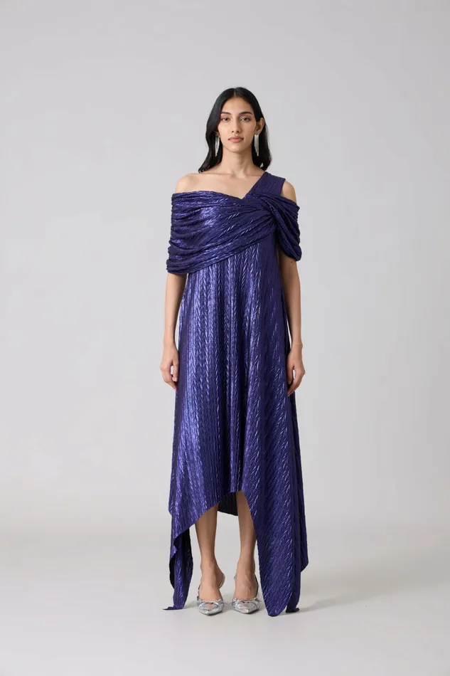 Scarlet Sage Dresses Juliana Dress 8211 Chevron Metallic Blue 8211 Women