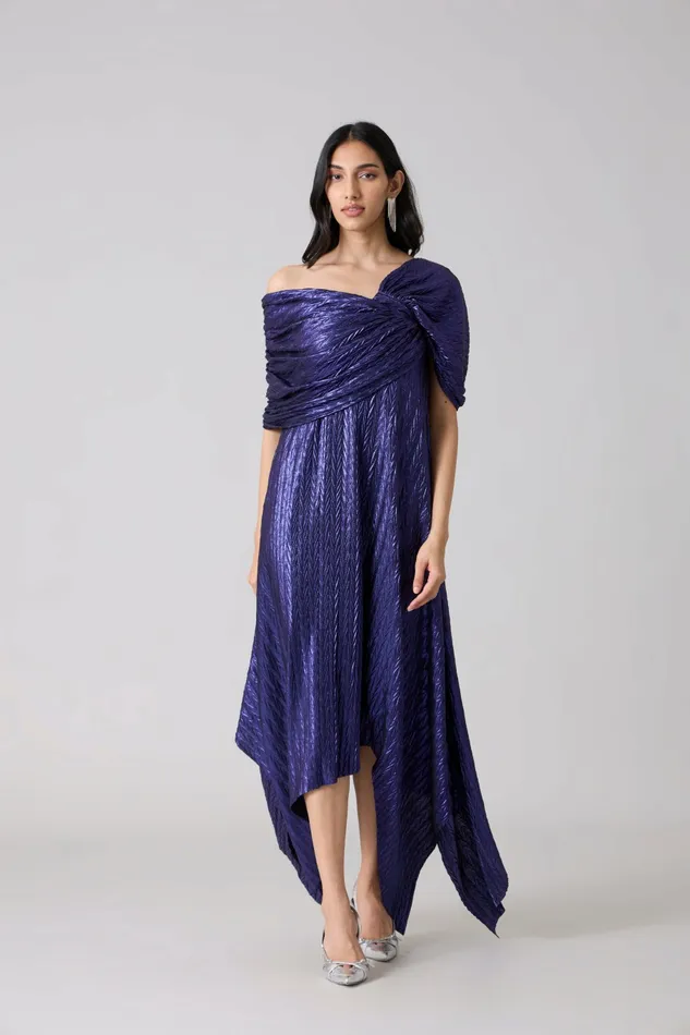 Scarlet Sage Dresses Juliana Dress 8211 Chevron Metallic Blue 8211 Women