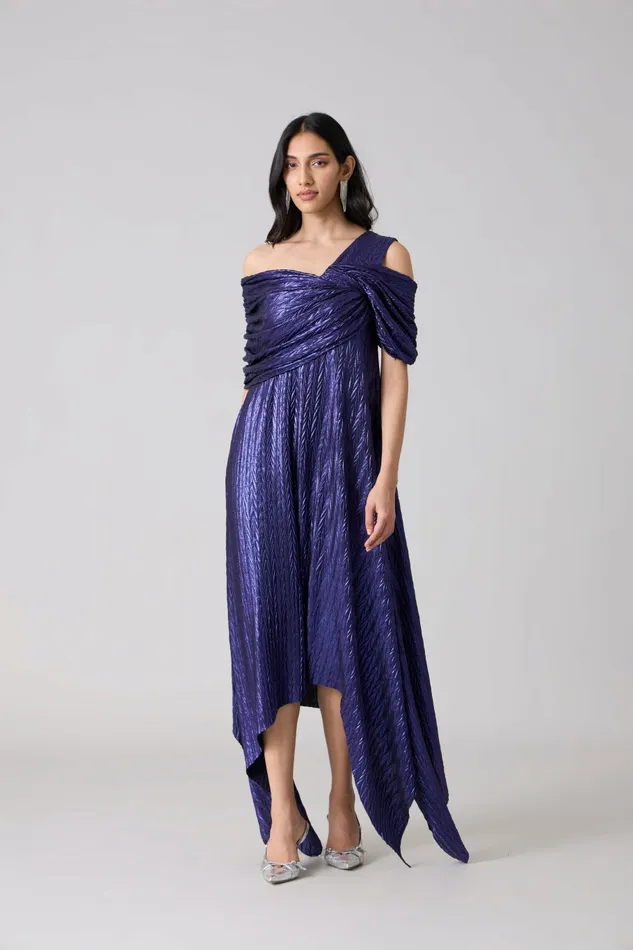 Scarlet Sage Dresses Juliana Dress 8211 Chevron Metallic Blue 8211 Women