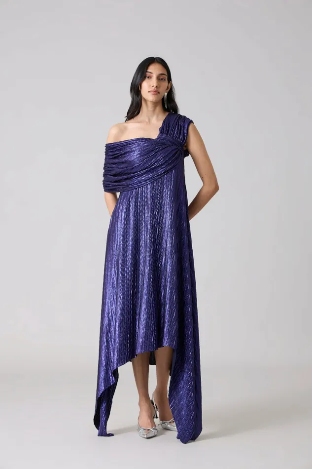 Scarlet Sage Dresses Juliana Dress 8211 Chevron Metallic Blue 8211 Women