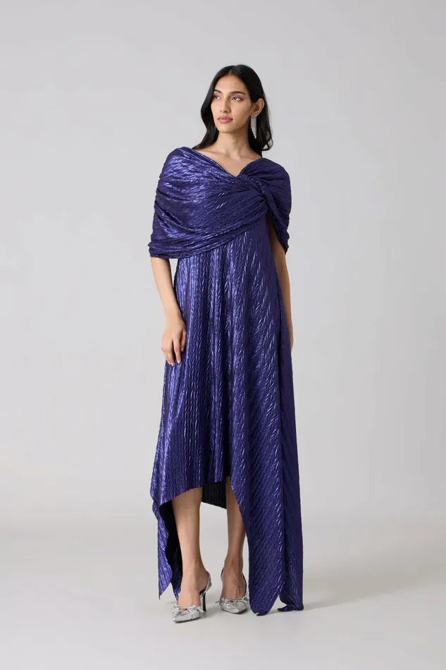 Scarlet Sage Dresses Juliana Dress 8211 Chevron Metallic Blue 8211 Women