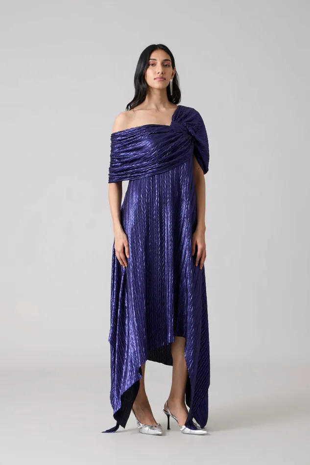 Scarlet Sage Dresses Juliana Dress 8211 Chevron Metallic Blue 8211 Women