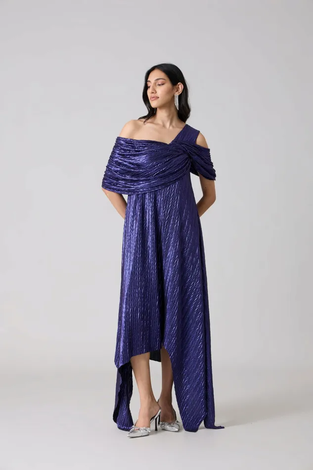 Scarlet Sage Dresses Juliana Dress 8211 Chevron Metallic Blue 8211 Women