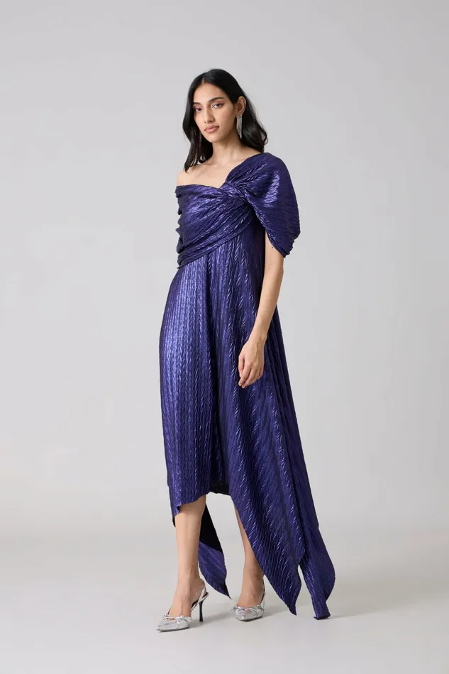 Scarlet Sage Dresses Juliana Dress 8211 Chevron Metallic Blue 8211 Women