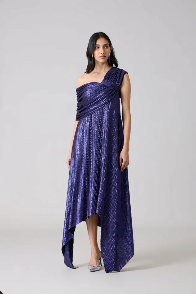 Scarlet Sage Dresses Juliana Dress 8211 Chevron Metallic Blue 8211 Women