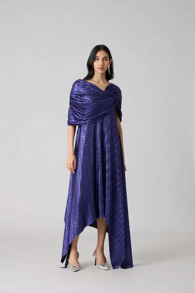 Scarlet Sage Dresses Juliana Dress 8211 Chevron Metallic Blue 8211 Women