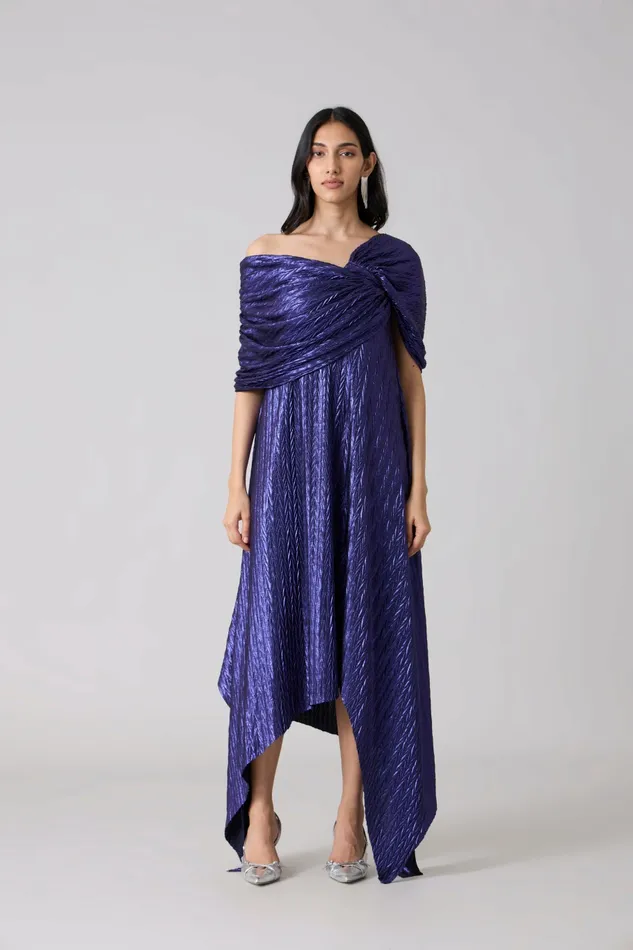Scarlet Sage Dresses Juliana Dress 8211 Chevron Metallic Blue 8211 Women