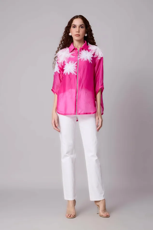 Scarlet Sage Tops Agnes Organza Shirt 8211 Azalea Pink 8211 Women