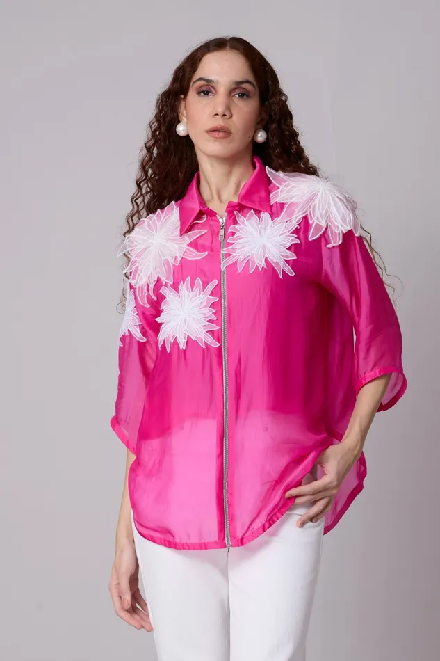Scarlet Sage Tops Agnes Organza Shirt 8211 Azalea Pink 8211 Women