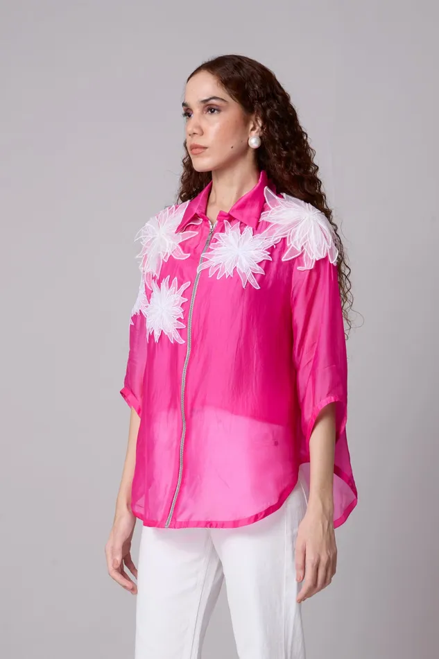 Scarlet Sage Tops Agnes Organza Shirt 8211 Azalea Pink 8211 Women