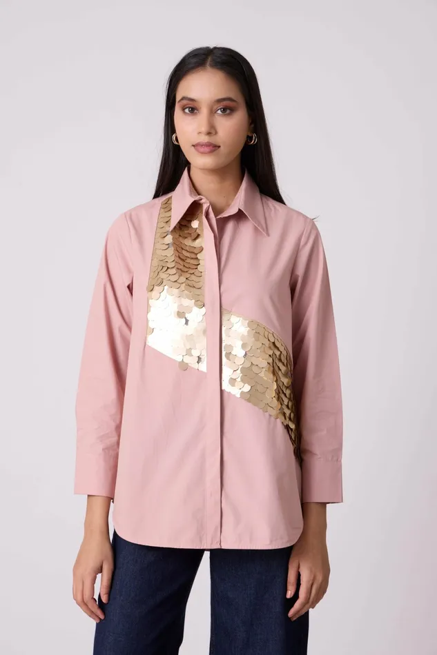 Scarlet Sage Tops Levi Sequins Shirt 8211 Ash Pink 8211 Women