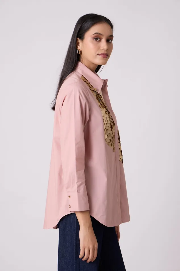 Scarlet Sage Tops Levi Sequins Shirt 8211 Ash Pink 8211 Women