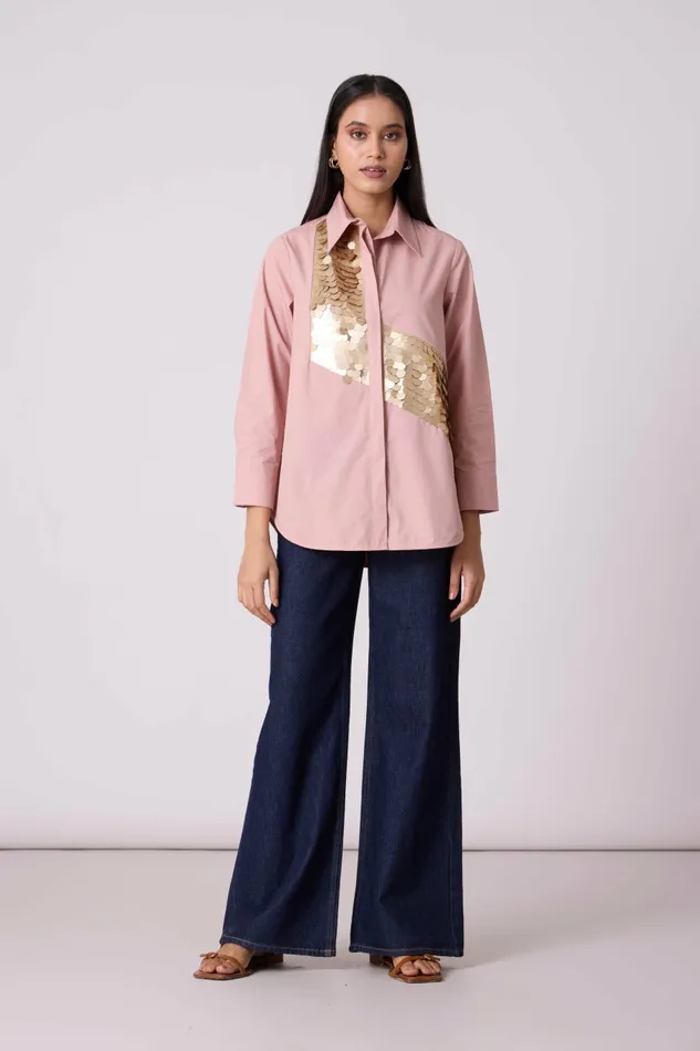 Scarlet Sage Tops Levi Sequins Shirt 8211 Ash Pink 8211 Women