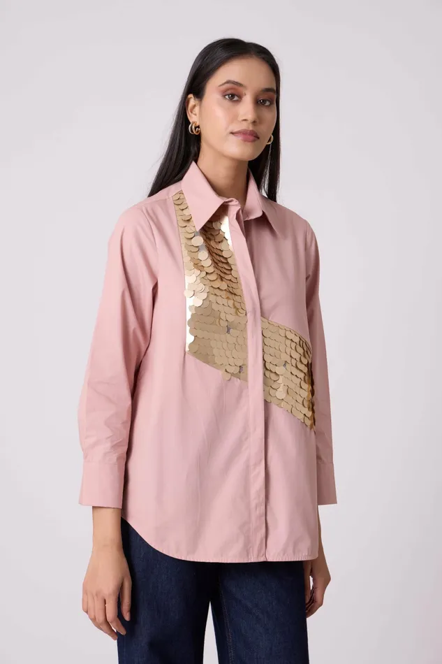 Scarlet Sage Tops Levi Sequins Shirt 8211 Ash Pink 8211 Women