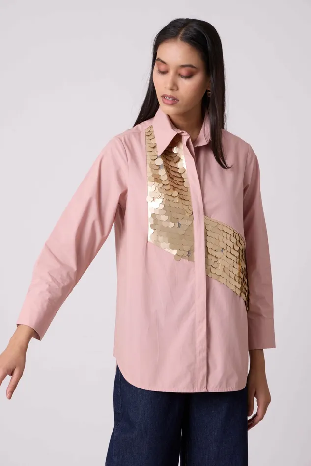 Scarlet Sage Tops Levi Sequins Shirt 8211 Ash Pink 8211 Women