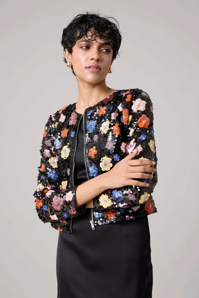 Scarlet Sage Tops Paige Sequence Jacket 8211 Full Sleeve 8211 Black 8211 Women