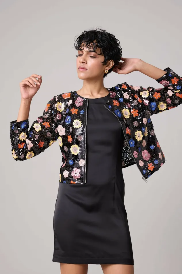 Scarlet Sage Tops Paige Sequence Jacket 8211 Full Sleeve 8211 Black 8211 Women