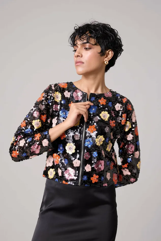 Scarlet Sage Tops Paige Sequence Jacket 8211 Full Sleeve 8211 Black 8211 Women
