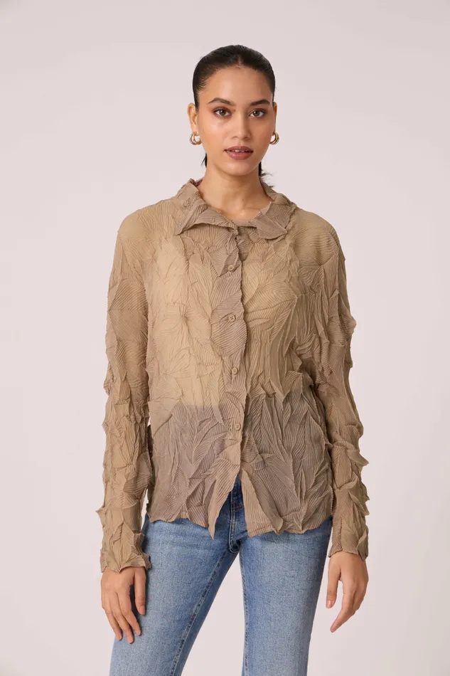 Scarlet Sage Tops Paige Sheer Pleat Shirt 8211 Warm Taupe 8211 Women