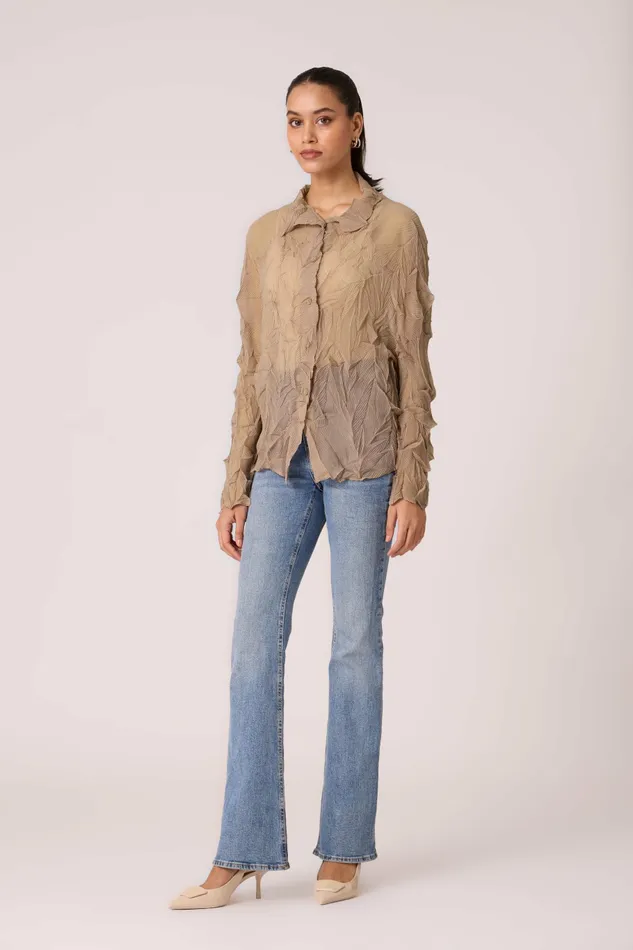 Scarlet Sage Tops Paige Sheer Pleat Shirt 8211 Warm Taupe 8211 Women