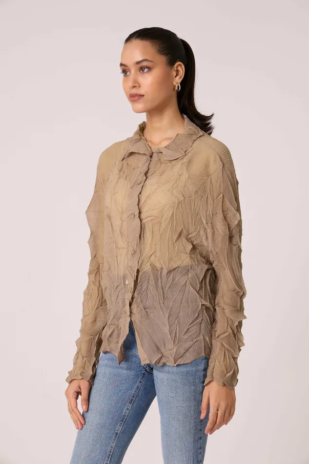Scarlet Sage Tops Paige Sheer Pleat Shirt 8211 Warm Taupe 8211 Women