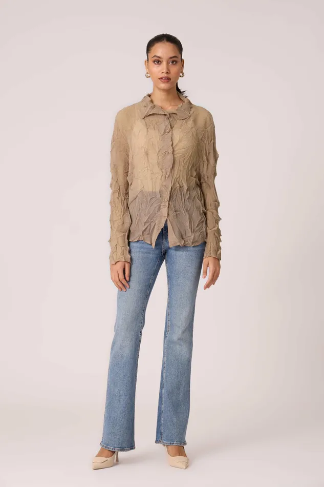 Scarlet Sage Tops Paige Sheer Pleat Shirt 8211 Warm Taupe 8211 Women