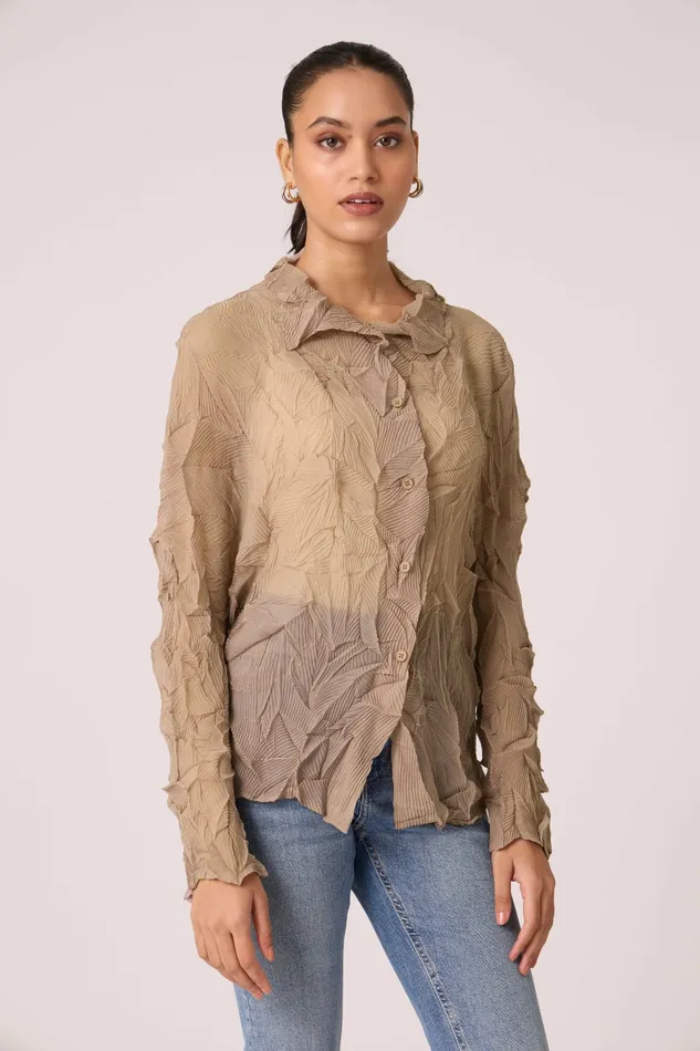 Scarlet Sage Tops Paige Sheer Pleat Shirt 8211 Warm Taupe 8211 Women