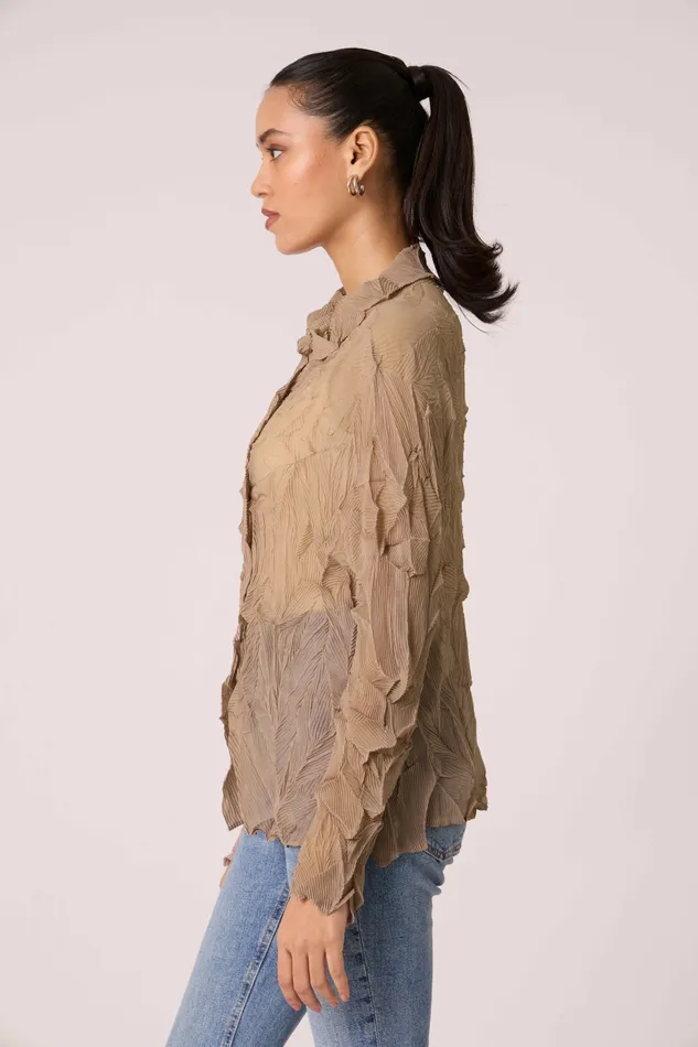 Scarlet Sage Tops Paige Sheer Pleat Shirt 8211 Warm Taupe 8211 Women