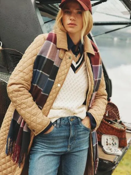 Scarves Women Joules Berry and Navy Scarf