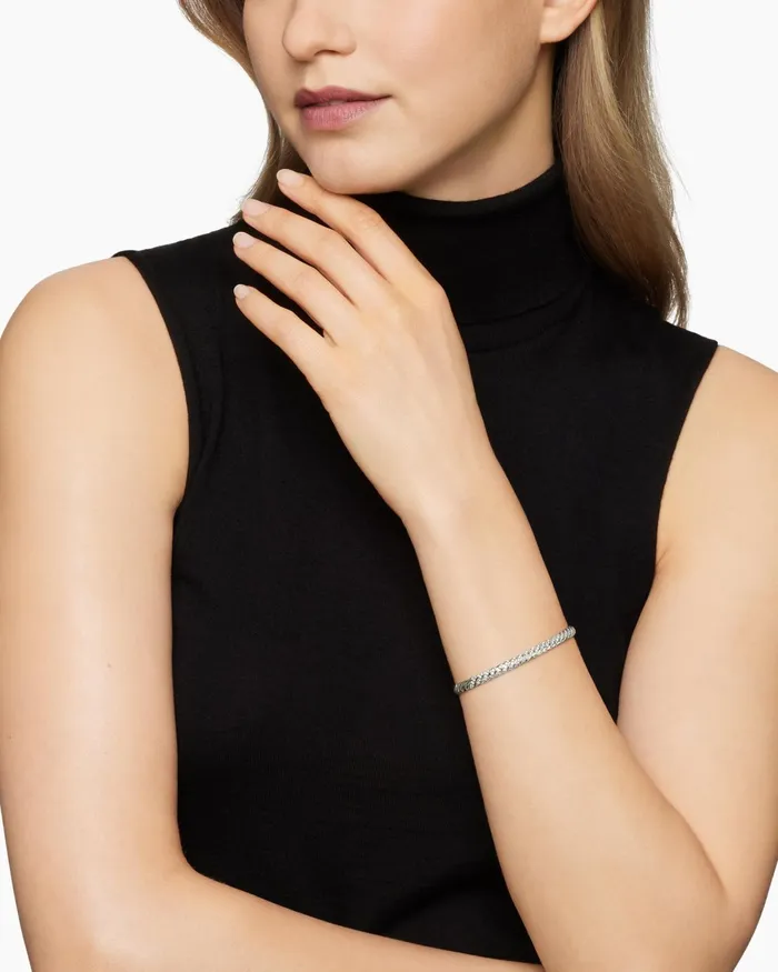 Sculpted Cable Bangle Bracelet In 18K White Gold With Diamonds 46mm Women David Yurman Bangle