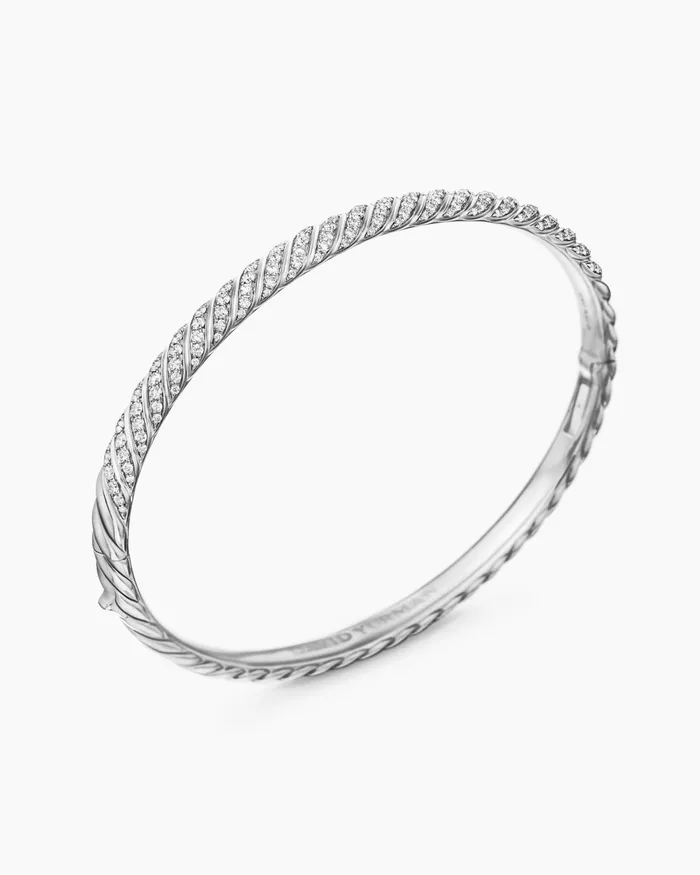 Sculpted Cable Bangle Bracelet In 18K White Gold With Diamonds 46mm Women David Yurman Bangle
