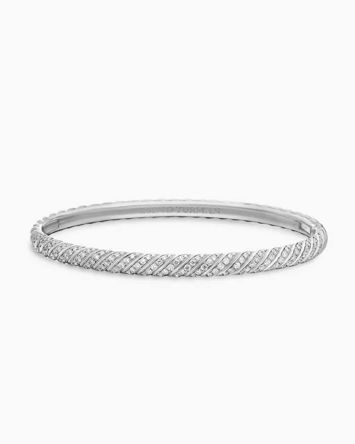 Sculpted Cable Bangle Bracelet In 18K White Gold With Diamonds 46mm Women David Yurman Bangle