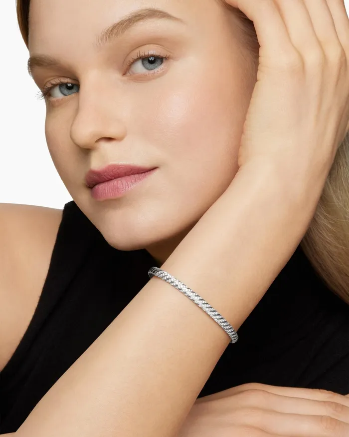 Sculpted Cable Bangle Bracelet In 18K White Gold With Diamonds 46mm Women David Yurman Bangle