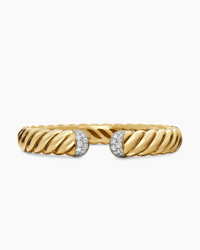 Sculpted Cable Cuff Bracelet In 18K Yellow Gold With Diamonds 10mm Women David Yurman Cuff Sculpted Cable Cuff Bracelet In 18K Yellow Gold With Diamonds 10mm Women David Yurman Cuff