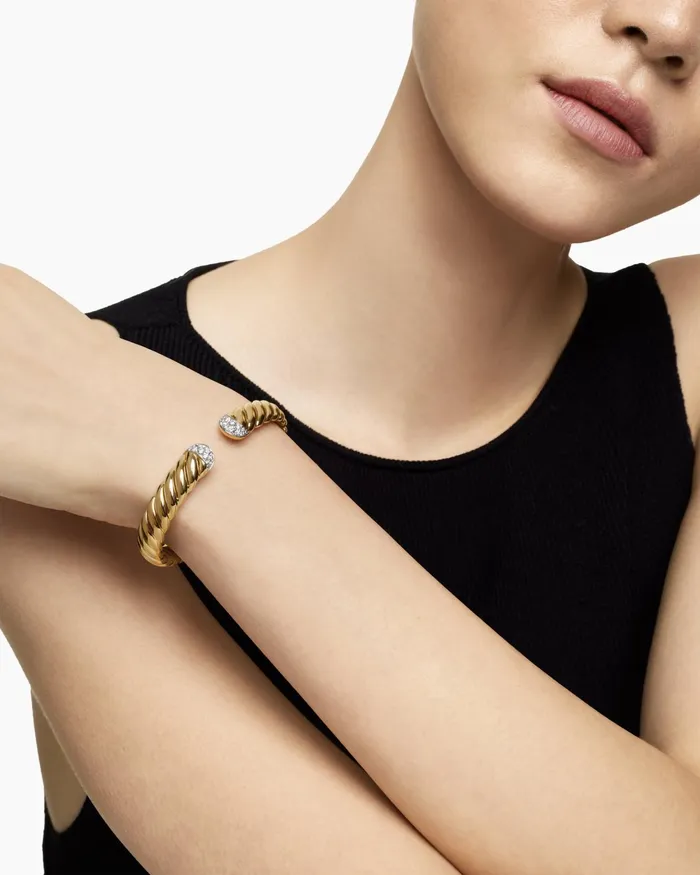 Sculpted Cable Cuff Bracelet In 18K Yellow Gold With Diamonds 10mm Women David Yurman Cuff Sculpted Cable Cuff Bracelet In 18K Yellow Gold With Diamonds 10mm Women David Yurman Cuff