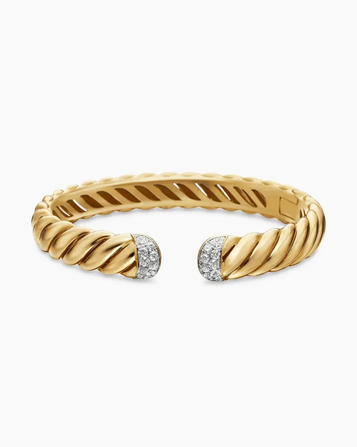 Sculpted Cable Cuff Bracelet In 18K Yellow Gold With Diamonds 10mm Women David Yurman Cuff Sculpted Cable Cuff Bracelet In 18K Yellow Gold With Diamonds 10mm Women David Yurman Cuff