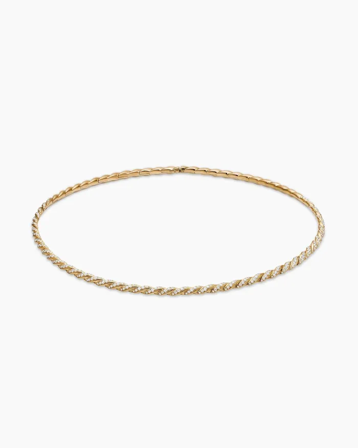 Sculpted Cable Flex Necklace In 18K Yellow Gold With Diamonds 37mm Women David Yurman Statement