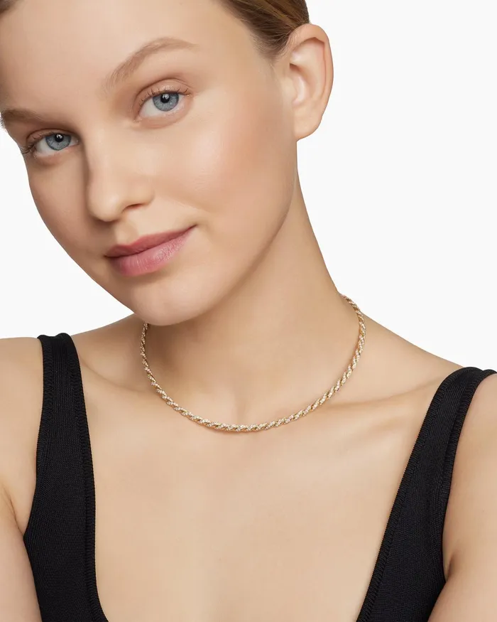 Sculpted Cable Flex Necklace In 18K Yellow Gold With Diamonds 37mm Women David Yurman Statement