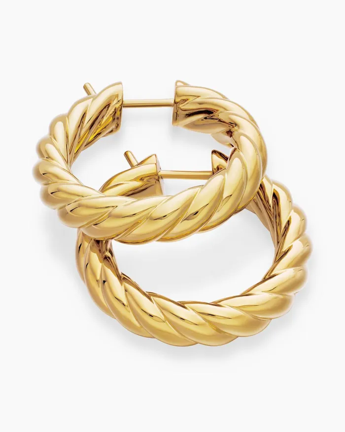 Sculpted Cable Hoop Earrings In 18K Yellow Gold 254mm Women David Yurman Hoop Sculpted Cable Hoop Earrings In 18K Yellow Gold 254mm Women David Yurman Hoop