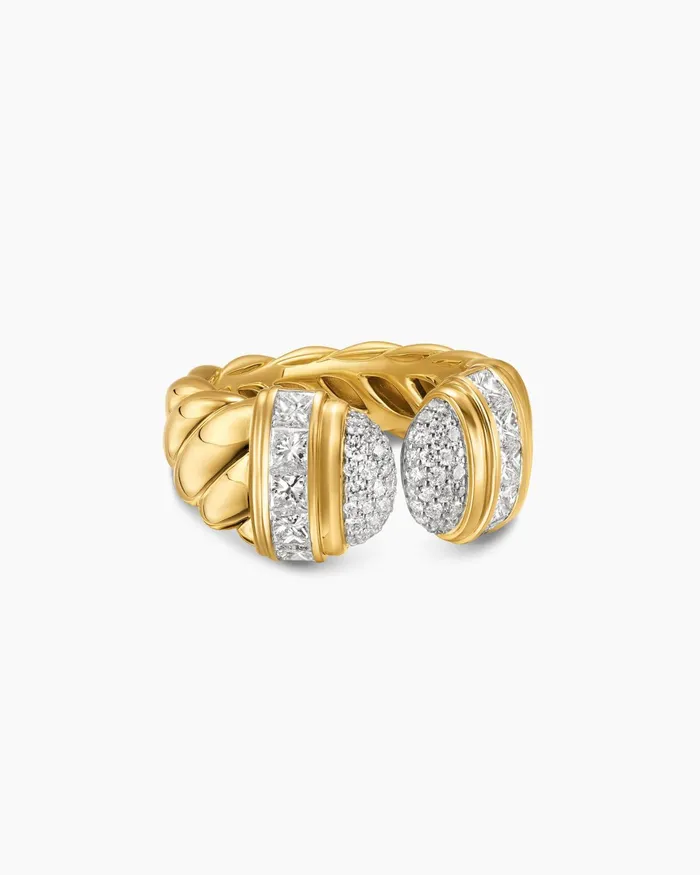 Sculpted Cable Open Cocktail Ring In 18K Yellow Gold With Diamonds 124mm Women David Yurman Statement Sculpted Cable Open Cocktail Ring In 18K Yellow Gold With Diamonds 124mm Women David Yurman Statement