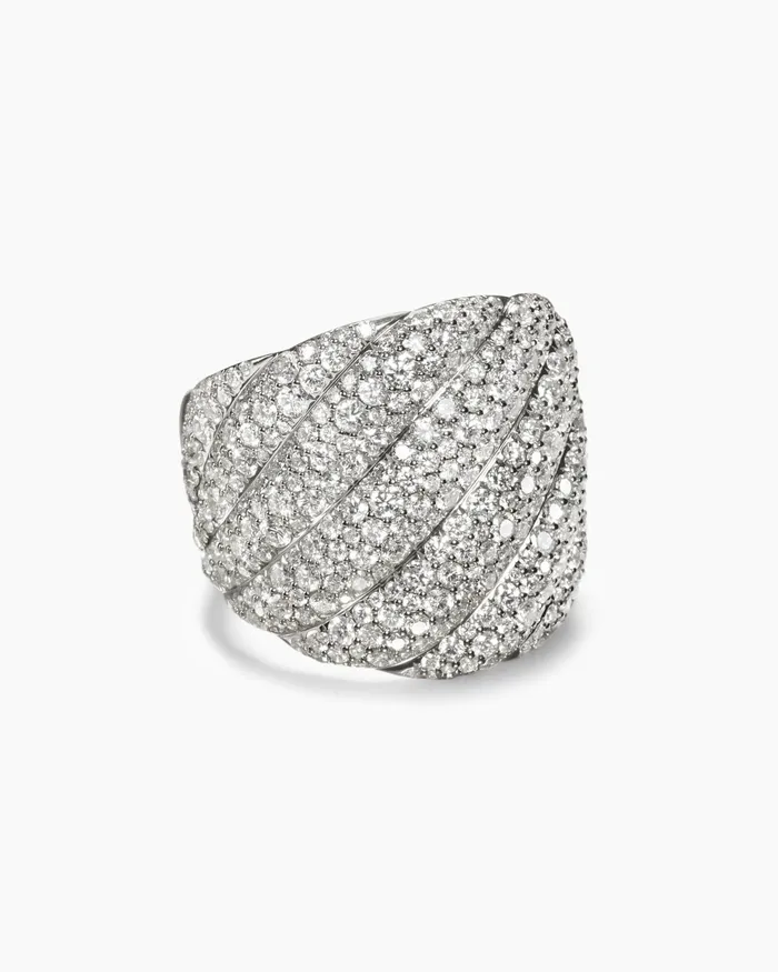 Sculpted Cable Ring In 18K White Gold With Diamonds 20mm Women David Yurman Statement Sculpted Cable Ring In 18K White Gold With Diamonds 20mm Women David Yurman Statement