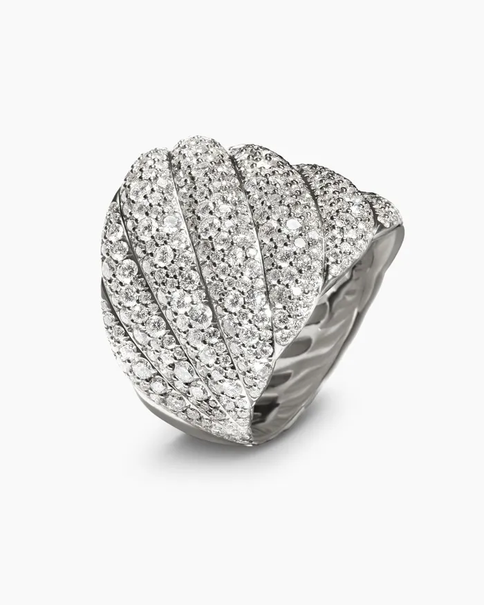 Sculpted Cable Ring In 18K White Gold With Diamonds 20mm Women David Yurman Statement Sculpted Cable Ring In 18K White Gold With Diamonds 20mm Women David Yurman Statement