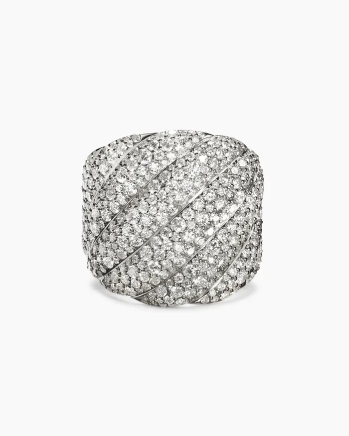 Sculpted Cable Ring In 18K White Gold With Diamonds 20mm Women David Yurman Statement Sculpted Cable Ring In 18K White Gold With Diamonds 20mm Women David Yurman Statement