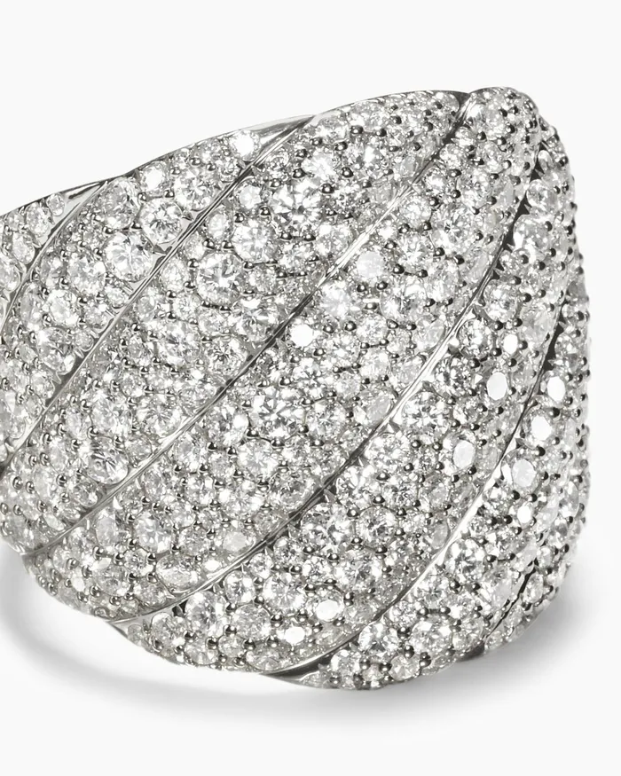 Sculpted Cable Ring In 18K White Gold With Diamonds 20mm Women David Yurman Statement Sculpted Cable Ring In 18K White Gold With Diamonds 20mm Women David Yurman Statement