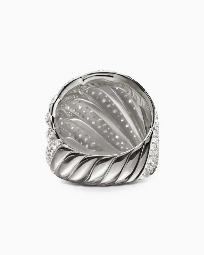 Sculpted Cable Ring In 18K White Gold With Diamonds 20mm Women David Yurman Statement Sculpted Cable Ring In 18K White Gold With Diamonds 20mm Women David Yurman Statement