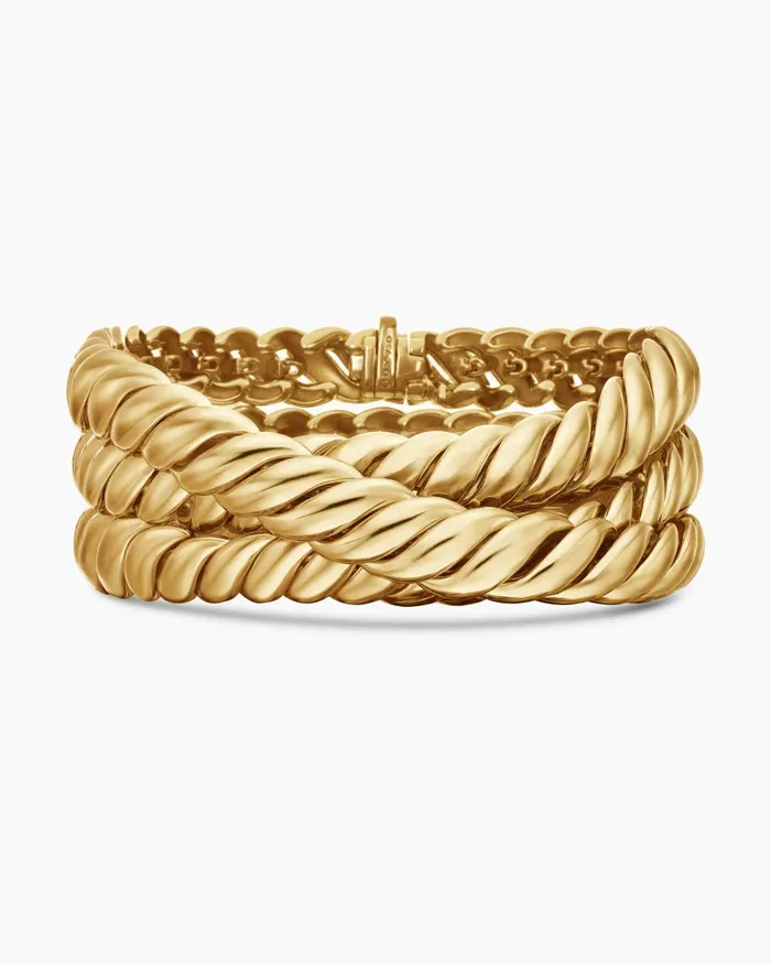 Sculpted Cable Triple Wrap Bracelet In 18K Yellow Gold 85mm Women David Yurman Bangle Sculpted Cable Triple Wrap Bracelet In 18K Yellow Gold 85mm Women David Yurman Bangle