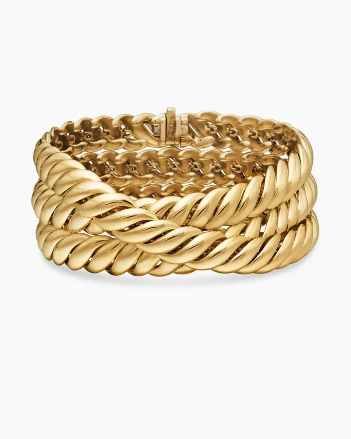 Sculpted Cable Triple Wrap Bracelet In 18K Yellow Gold 85mm Women David Yurman Bangle Sculpted Cable Triple Wrap Bracelet In 18K Yellow Gold 85mm Women David Yurman Bangle