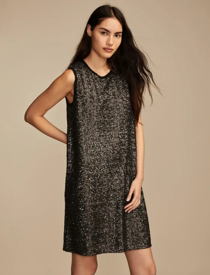 Sequin Shift Mini Dress Matte Black Sequin Women Lucky Brand Dresses